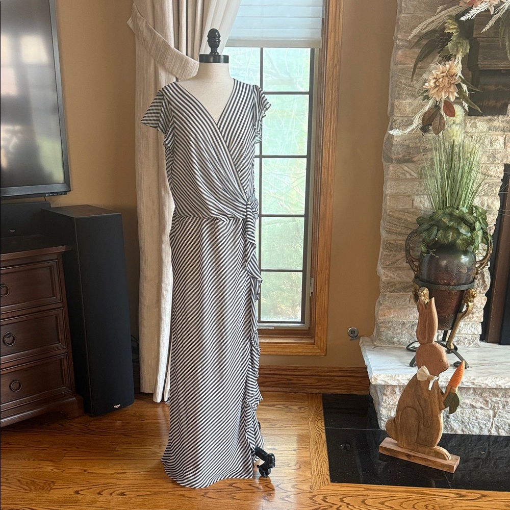 Ralph Lauren Black and White Striped Wrap Dress